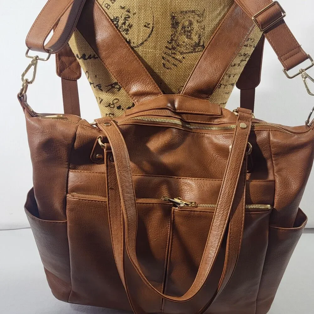Mominside Diaper bag/ Tote Backpack Vegan Leather Insulated Pouches Many Pockets